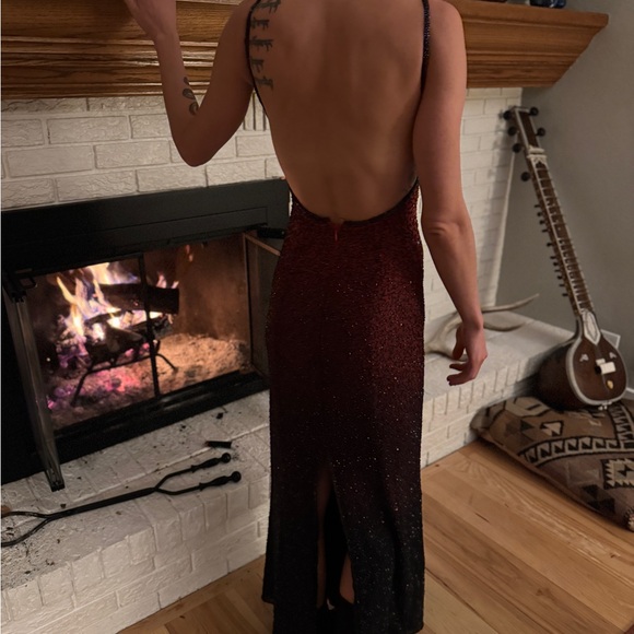 Exquisite Beaded Ombre Red and Black Evening Gown - Picture 3 of 3